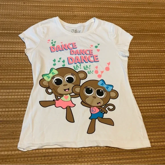 Justice white T-shirt with monkeys size 14